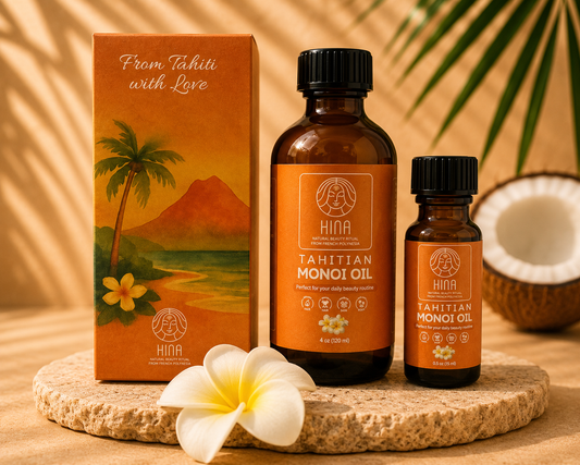 Hina - Signature Glow Set - Tahitian Monoï Oil & Plumeria Hair Clip
