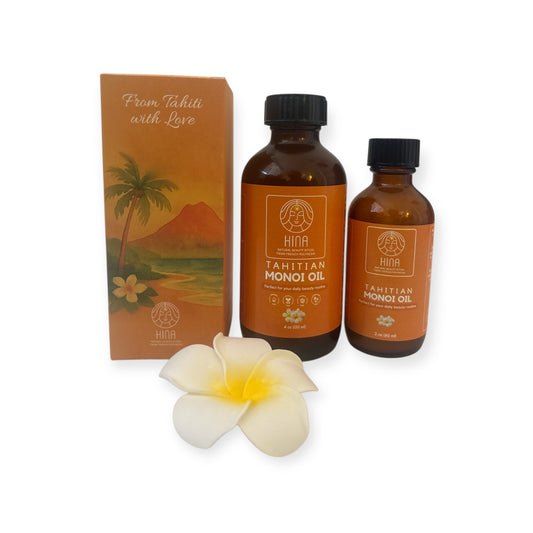 HINA Essential Glow Set – Tahitian Monoï Oil & Plumeria Hair Clip
