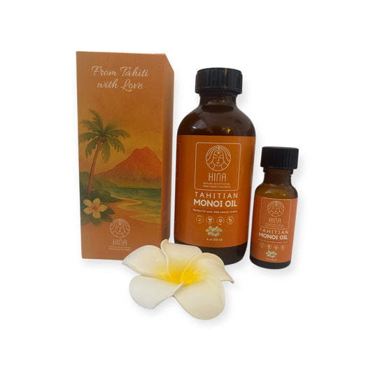 Hina - Signature Glow Set - Tahitian Monoï Oil & Plumeria Hair Clip