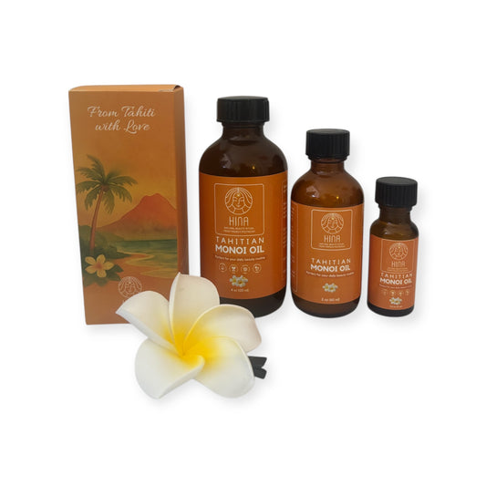 Hina - Full Glow Set - Tahitian Monoï Oil & Plumeria Hair Clip